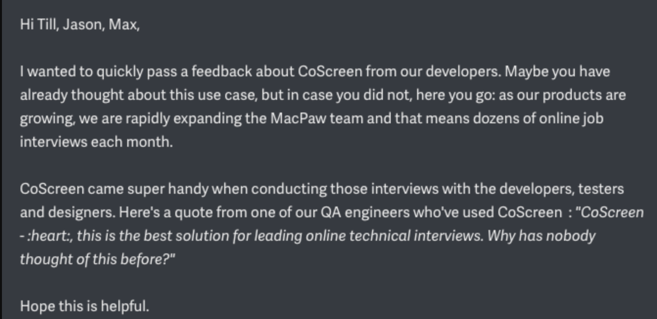 SepApp technical interviewing with CoScreen
